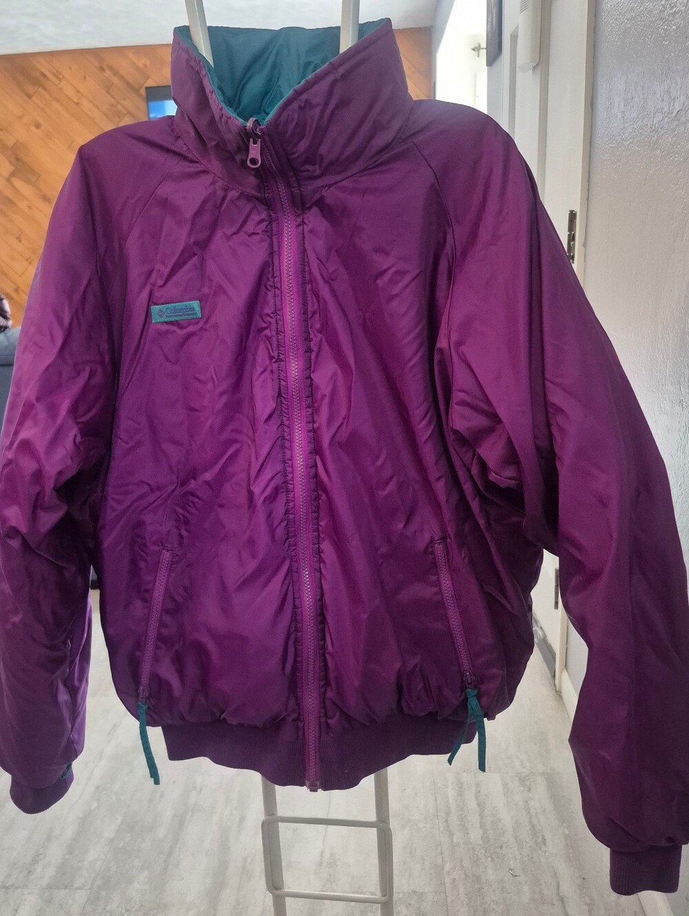 Vintage Columbia Reversible Puffer Jacket Mens L Purple Teal Made in Taiwan